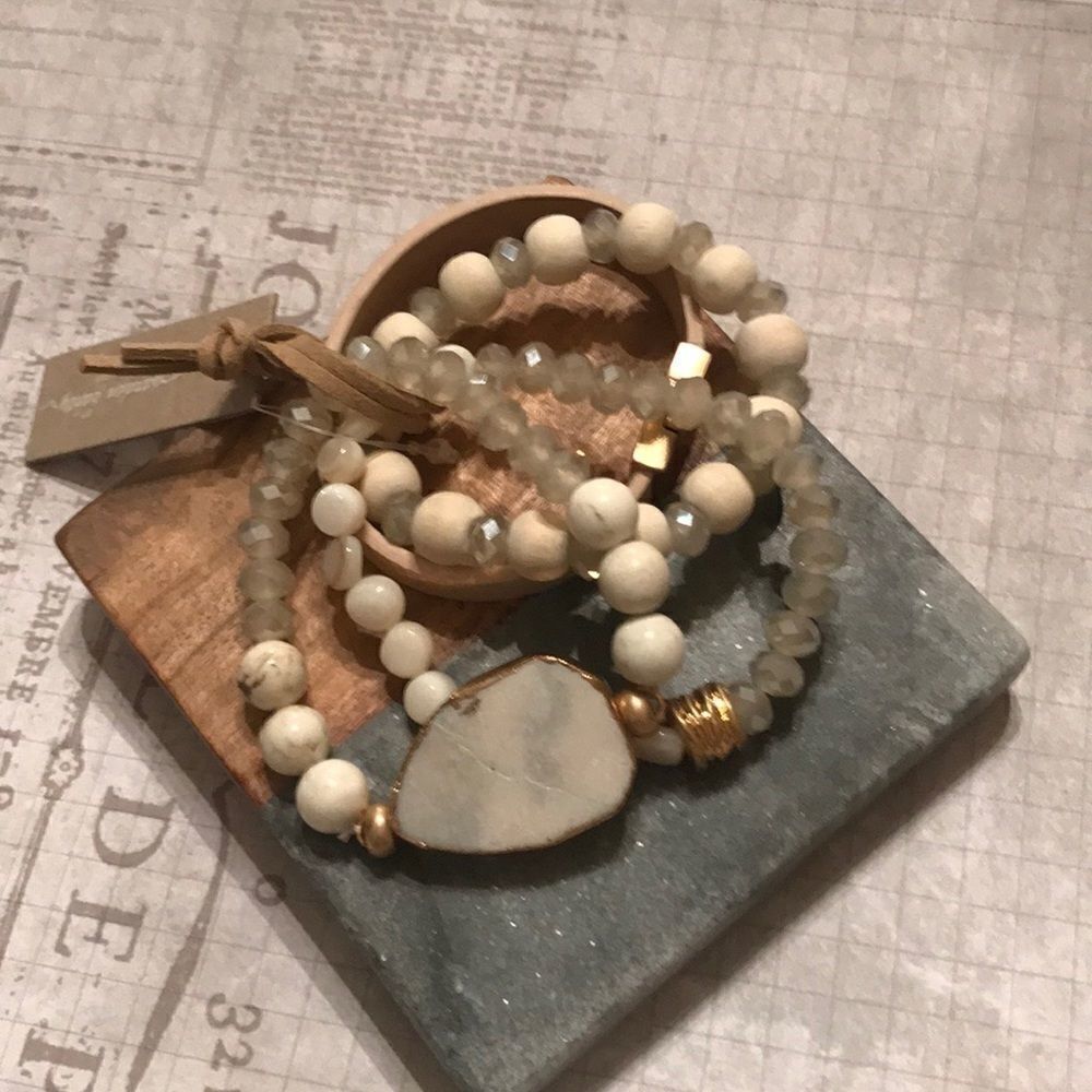 Glass Gold Faux Leather Bracelet Set‎